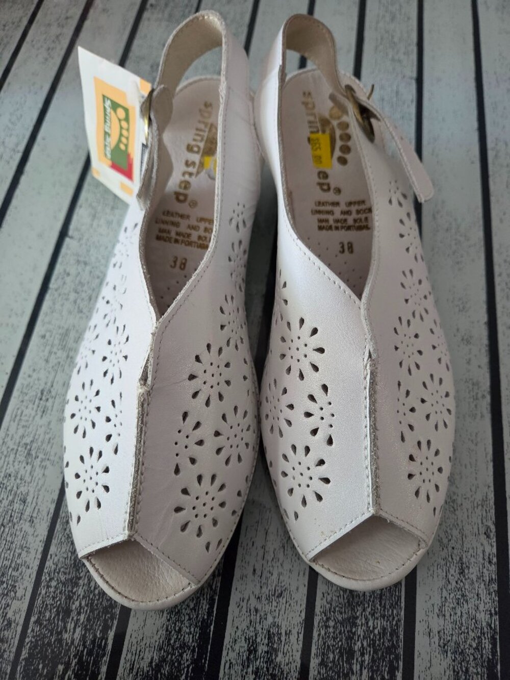 Spring Step women's leather sling back sandals white 38, US 7. Made in Portugal.